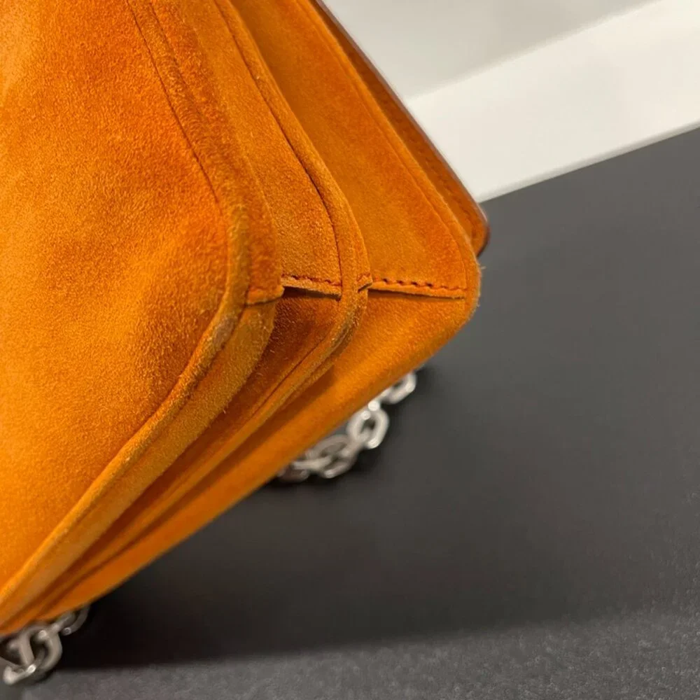 Prada Orange Suede Lock Flap Chain Shoulder Bag (141155)